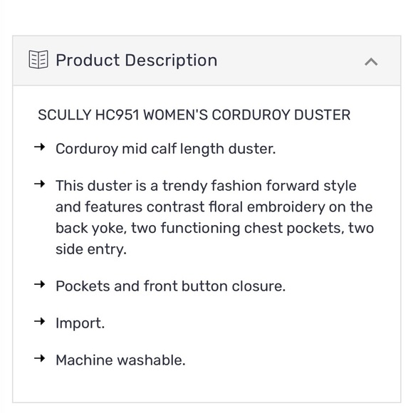 Scully western Corduroy duster L jacket/dress - Picture 8 of 12